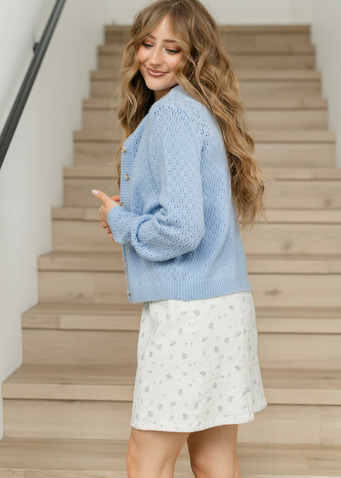 Eyelet Knit Button Down Cardigan FF Layering Essentials
