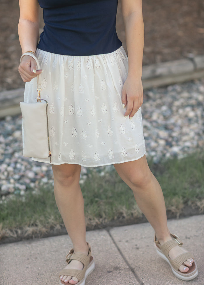 Eyelet Mix Media Boatneck Midi Dress FF Dresses