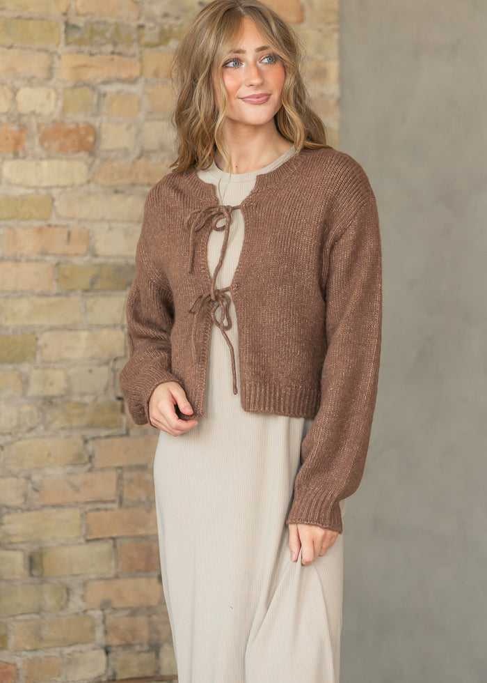 Fawn Ribbed Tie-Front Cardigan FF Layering Essentials