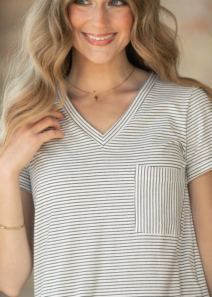 Finley Black Stripe V-neck Midi Dress IC Dresses