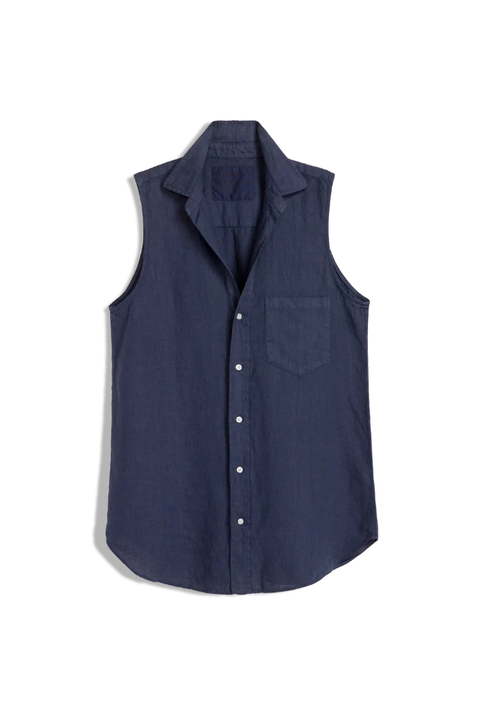 Frank & Eileen Finley Sleeveless Shirt in navy linen