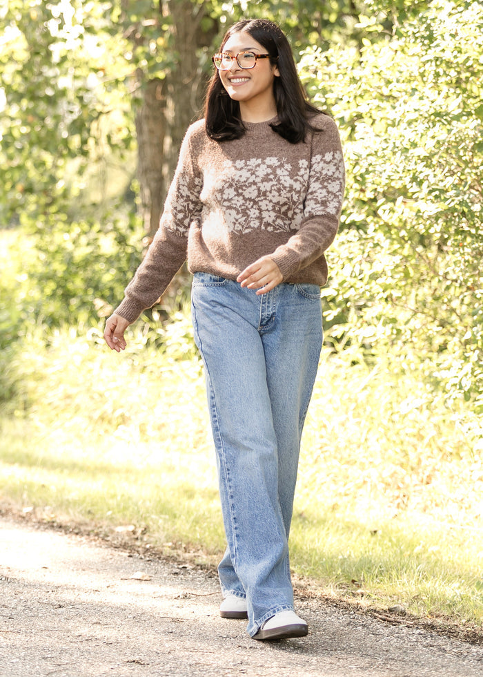 Floral Block Stripe Soft Sweater FF Tops