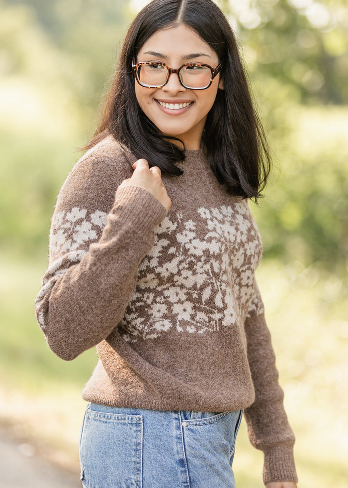 Floral Block Stripe Soft Sweater FF Tops