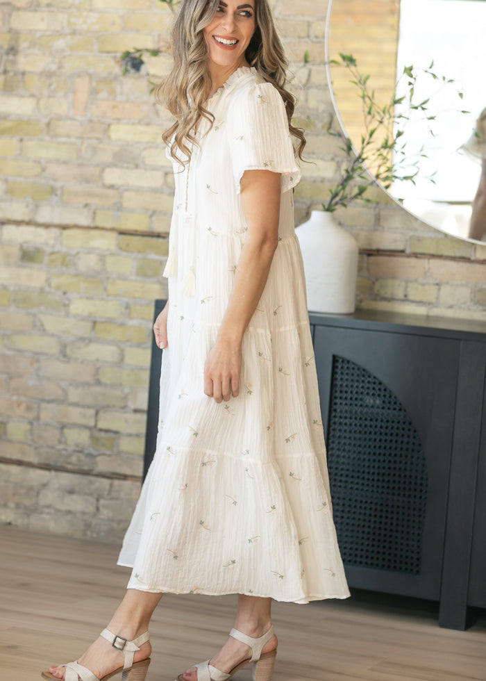 Floral Embroidered Button Front Maxi Dress FF Dresses
