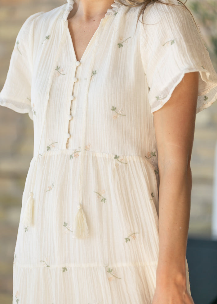 Floral Embroidered Button Front Maxi Dress FF Dresses