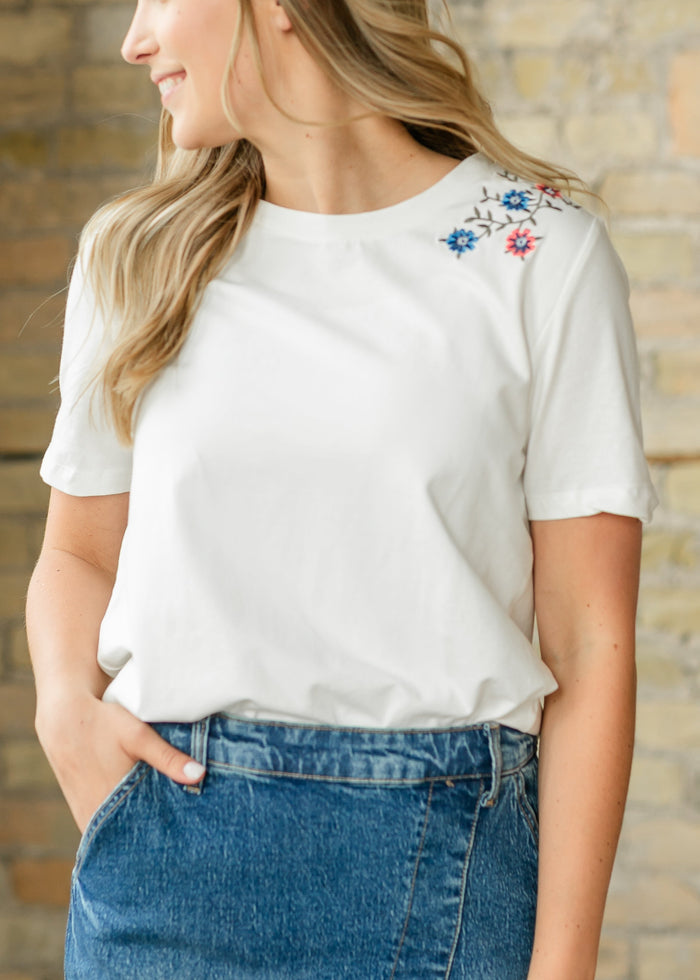 Floral Embroidered Crewneck Tee FF Tops