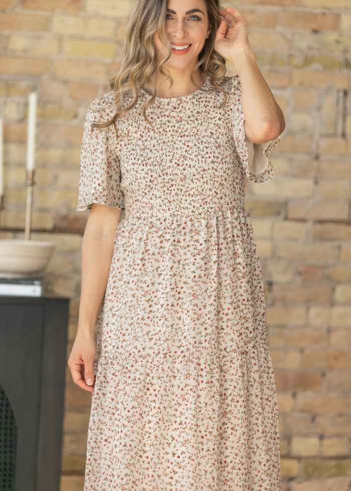 Floral Flutter Sleeve Tiered Maxi Dress FF Dresses