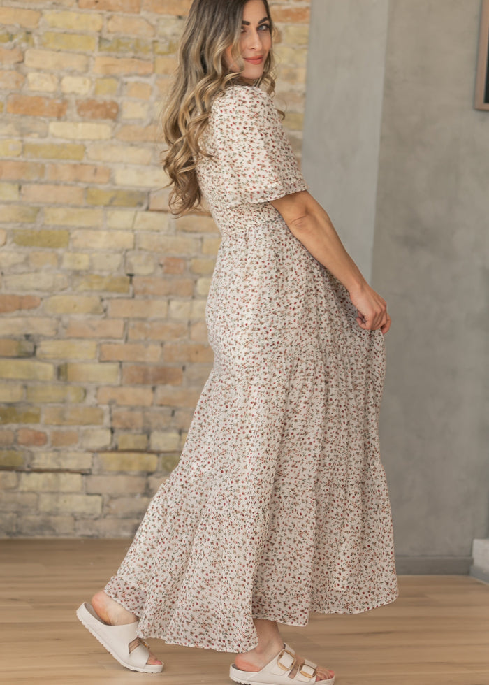 Floral Flutter Sleeve Tiered Maxi Dress FF Dresses