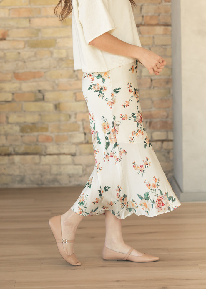 Floral Print Satin Maxi Skirt FF Skirts