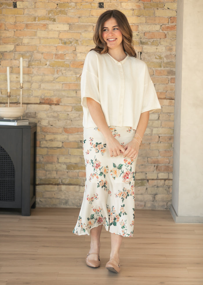Floral Print Satin Maxi Skirt FF Skirts