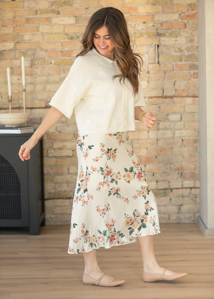 Floral Print Satin Maxi Skirt FF Skirts