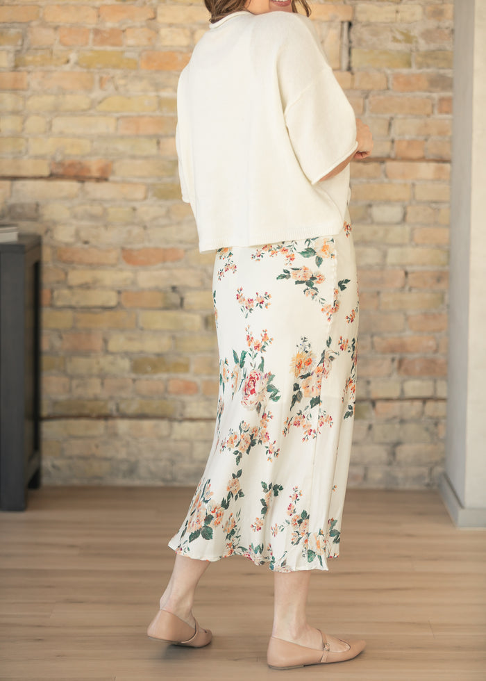 Floral Print Satin Maxi Skirt FF Skirts