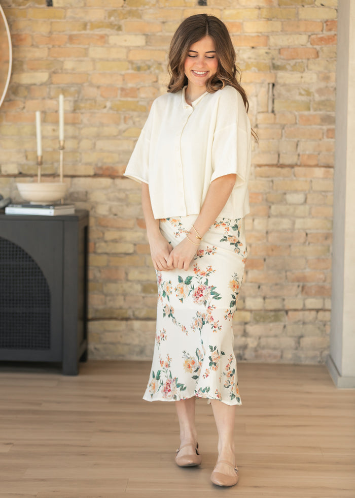 Floral Print Satin Maxi Skirt FF Skirts