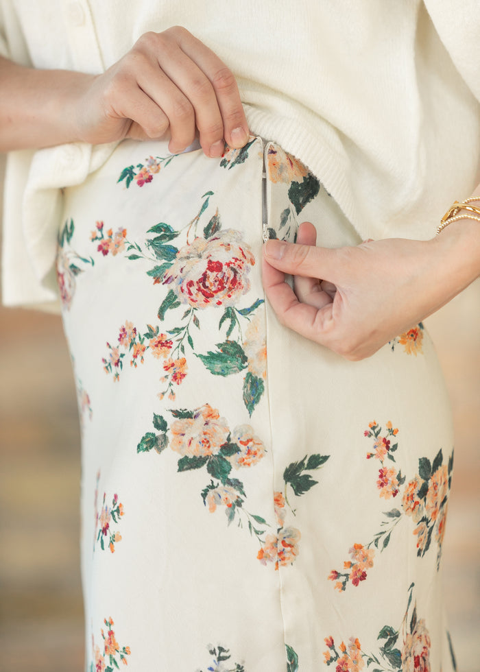 Floral Print Satin Maxi Skirt FF Skirts