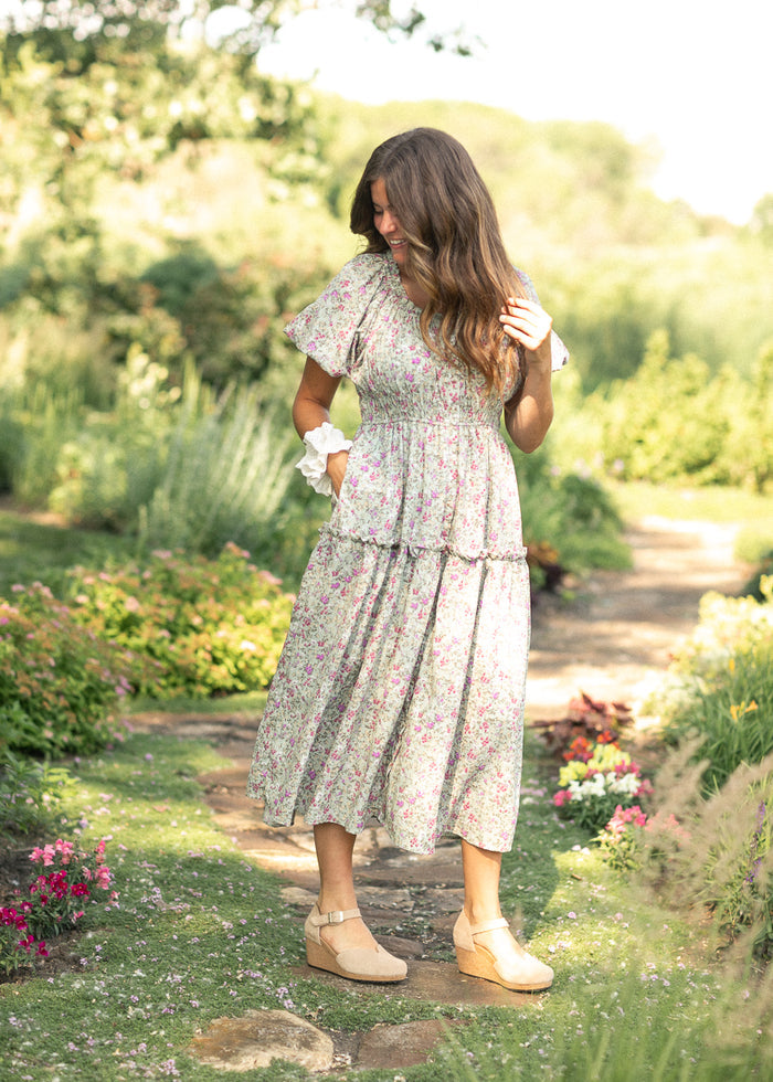 Floral Print Stretch Waist Midi Dress FF Dresses S