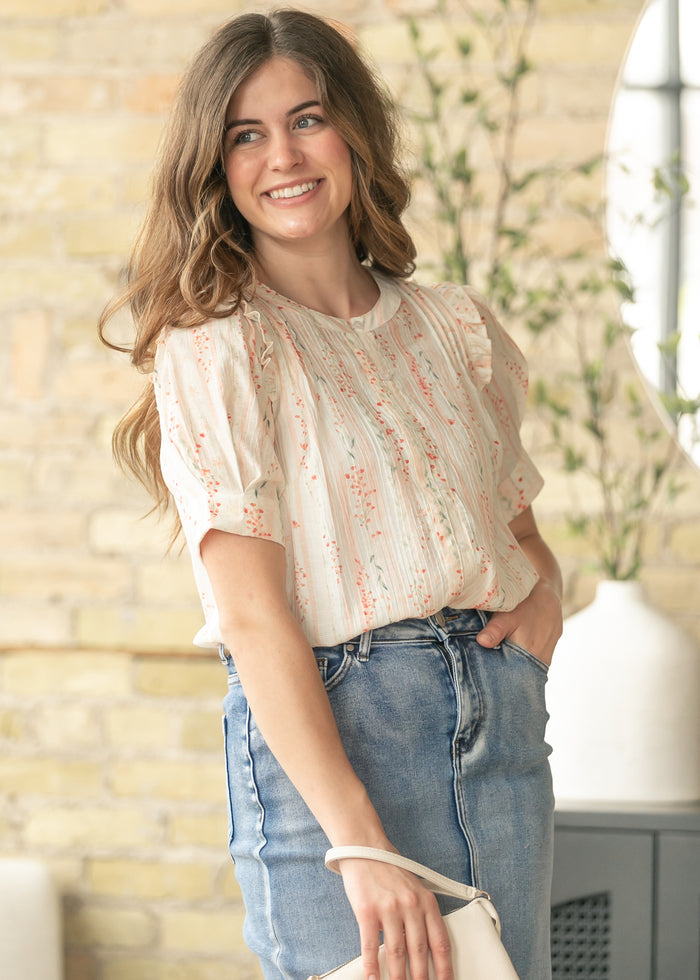 Floral Puff Sleeve Button Down Top FF Tops