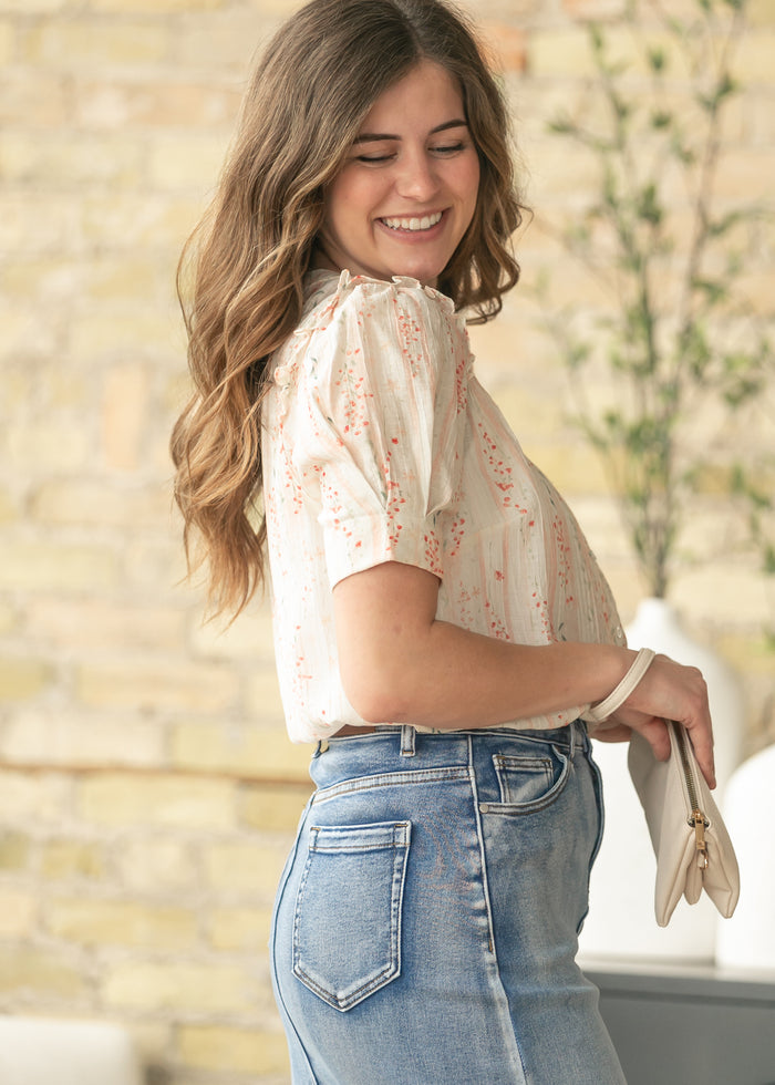Floral Puff Sleeve Button Down Top FF Tops