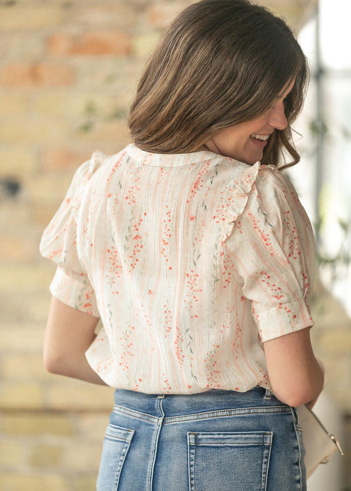 Floral Puff Sleeve Button Down Top FF Tops