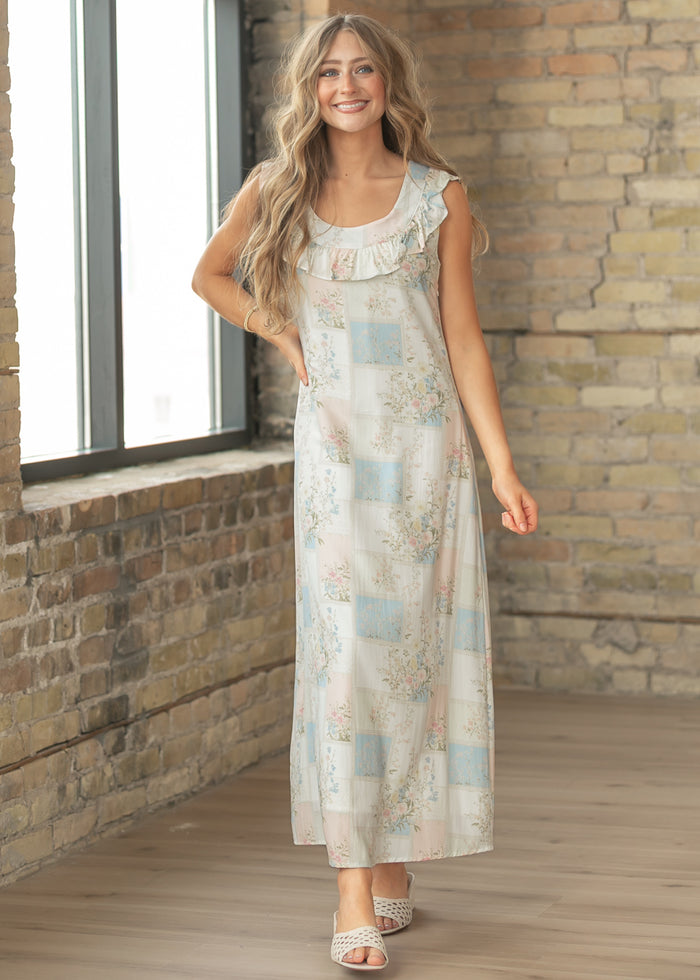 Floral Ruffle Neck Maxi Dress FF Dresses