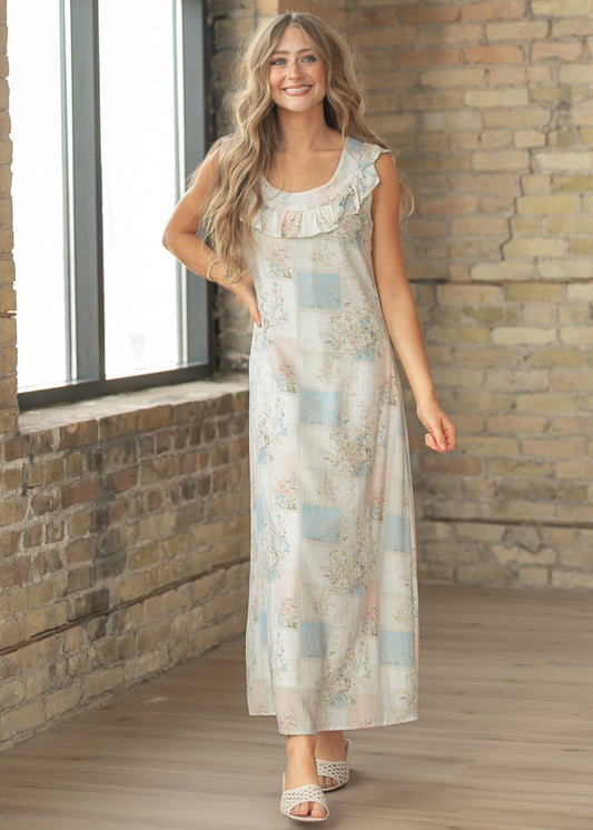 Floral Ruffle Neck Maxi Dress FF Dresses