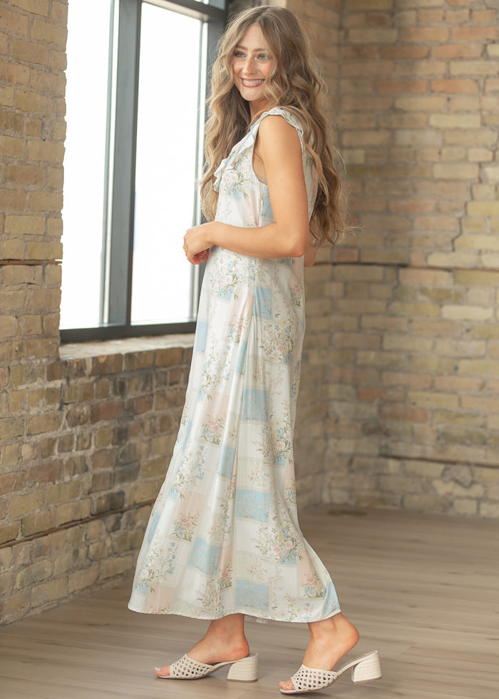 Floral Ruffle Neck Maxi Dress FF Dresses