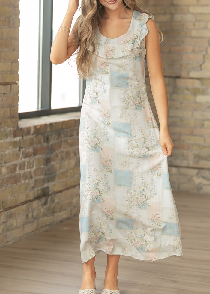 Floral Ruffle Neck Maxi Dress FF Dresses