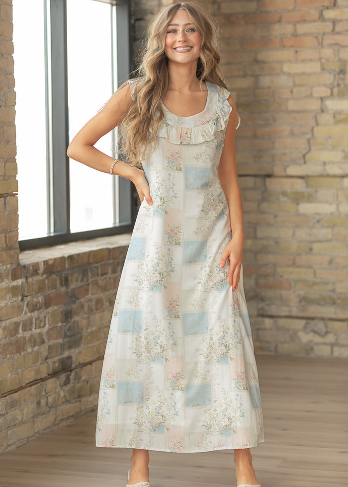 Floral Ruffle Neck Maxi Dress FF Dresses