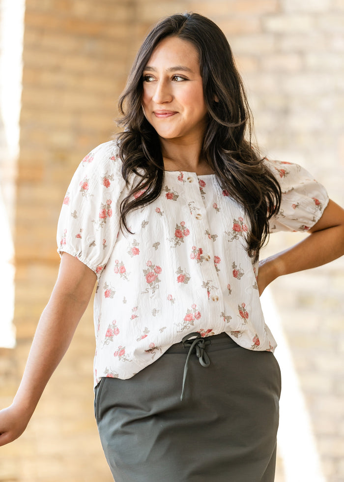 Floral Short Sleeve Square Neck Top FF Tops