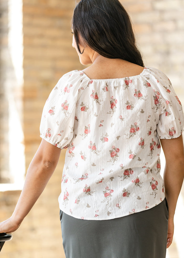 Floral Short Sleeve Square Neck Top FF Tops