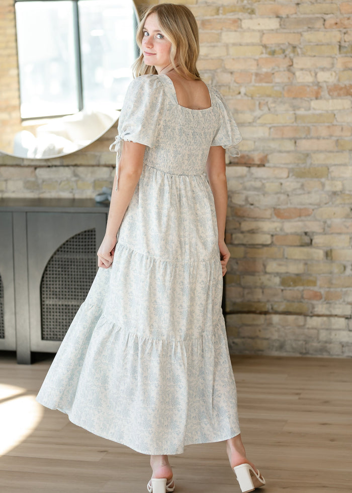 Floral Square Neck Tie Sleeve Maxi Dress FF Dresses