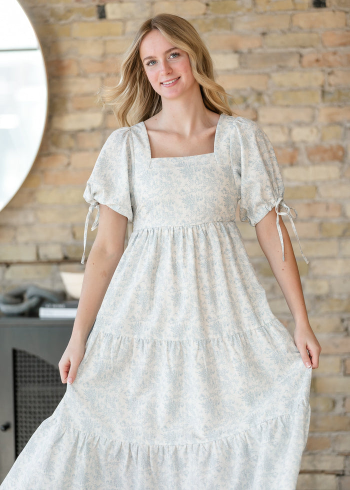 Floral Square Neck Tie Sleeve Maxi Dress FF Dresses