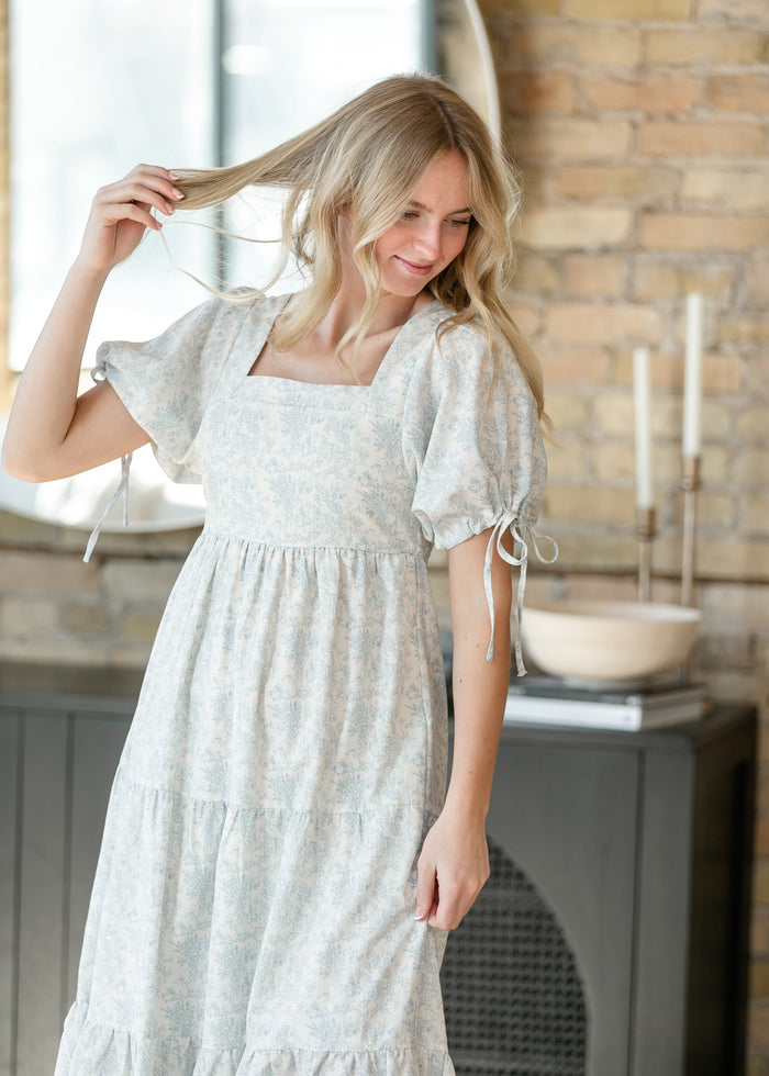 Floral Square Neck Tie Sleeve Maxi Dress FF Dresses