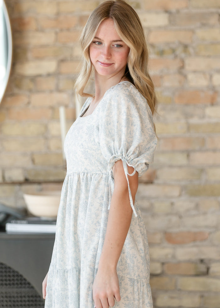 Floral Square Neck Tie Sleeve Maxi Dress FF Dresses