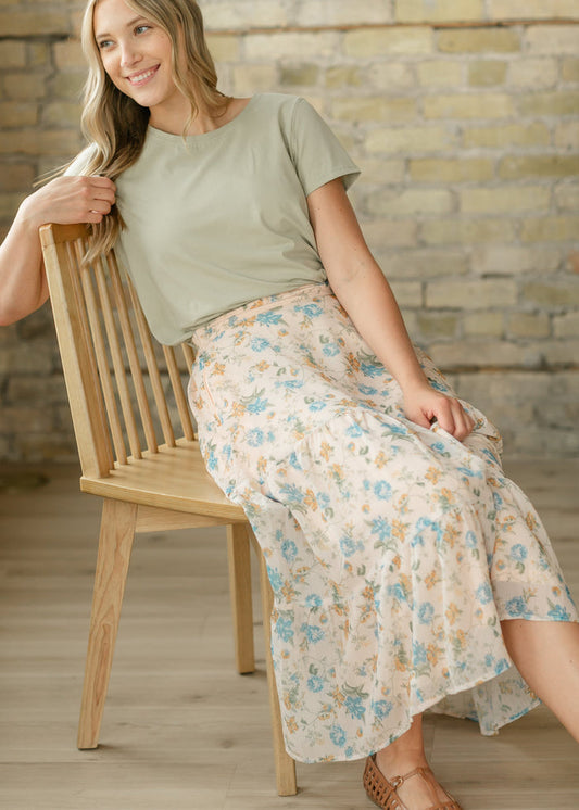 Floral Textured Tiered Maxi Skirt FF Skirts