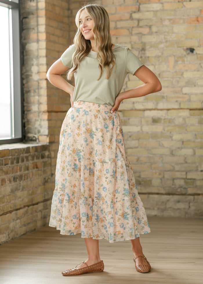 Floral Textured Tiered Maxi Skirt FF Skirts