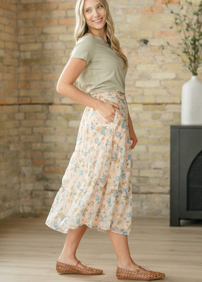 Floral Textured Tiered Maxi Skirt FF Skirts