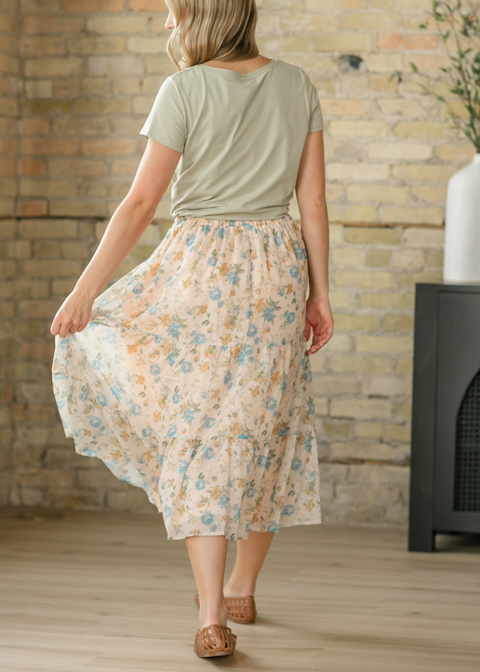 Floral Textured Tiered Maxi Skirt FF Skirts