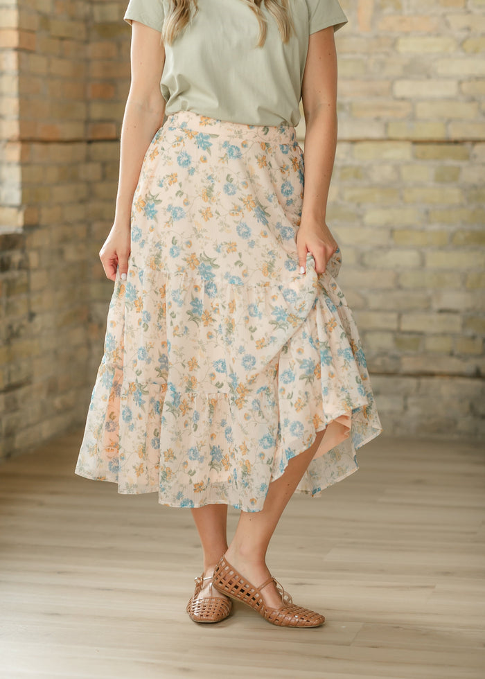 Floral Textured Tiered Maxi Skirt FF Skirts