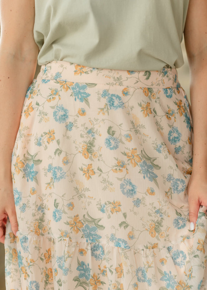 Floral Textured Tiered Maxi Skirt FF Skirts