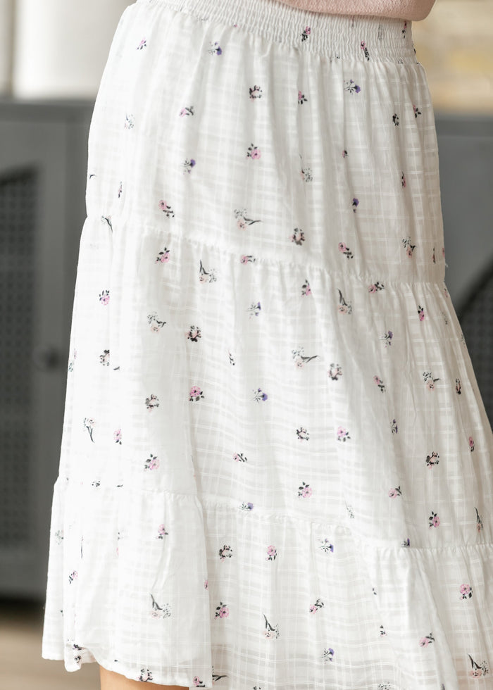 Floral Tiered Smocked Waist Midi Skirt FF Skirts
