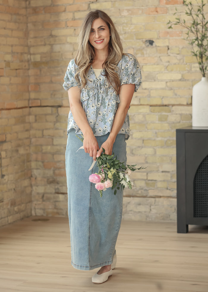 Floral V-Neck Puff Sleeve Top FF Tops