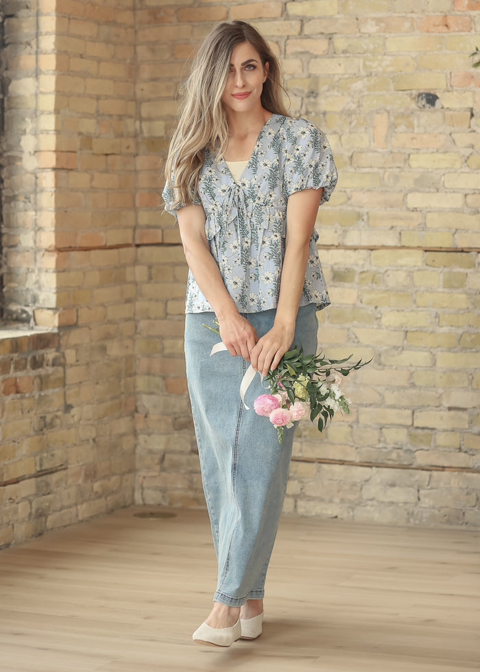 Floral V-Neck Puff Sleeve Top FF Tops