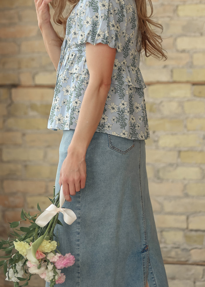 Floral V-Neck Puff Sleeve Top FF Tops