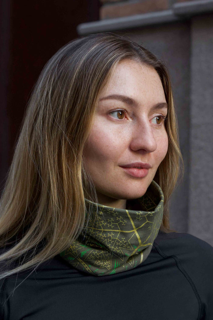 Fractal Forest Neck Gaiter Olive — Image 2 by Symbolika
