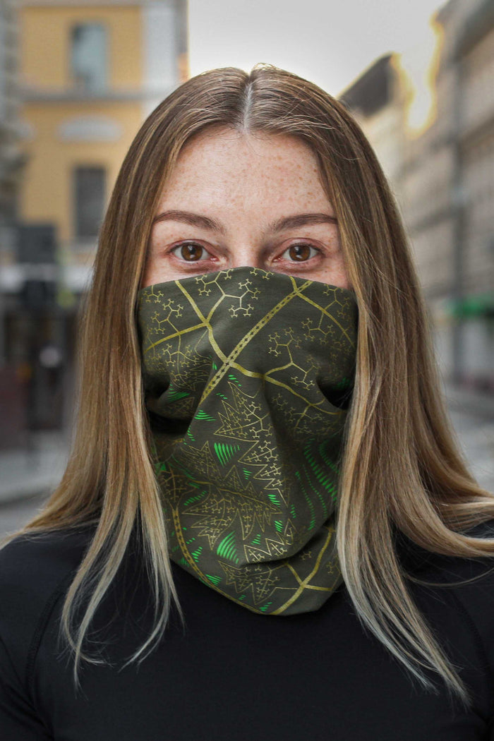 Fractal Forest Neck Gaiter Olive — Image 3 by Symbolika