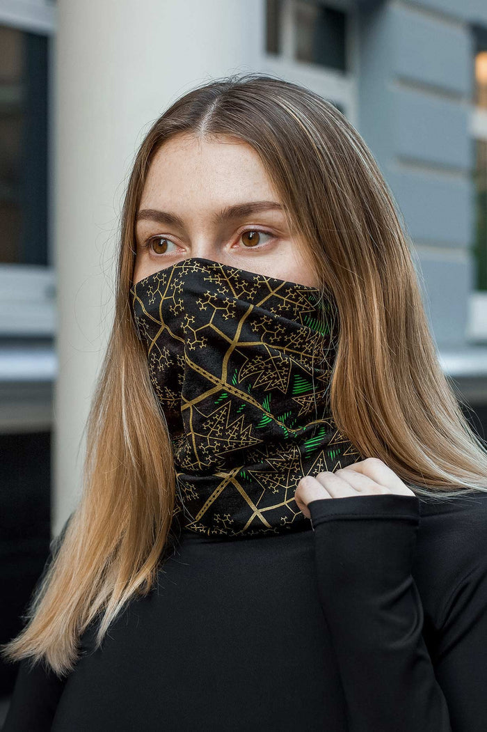Fractal Forest Neck Gaiter Black — Image 4 by Symbolika