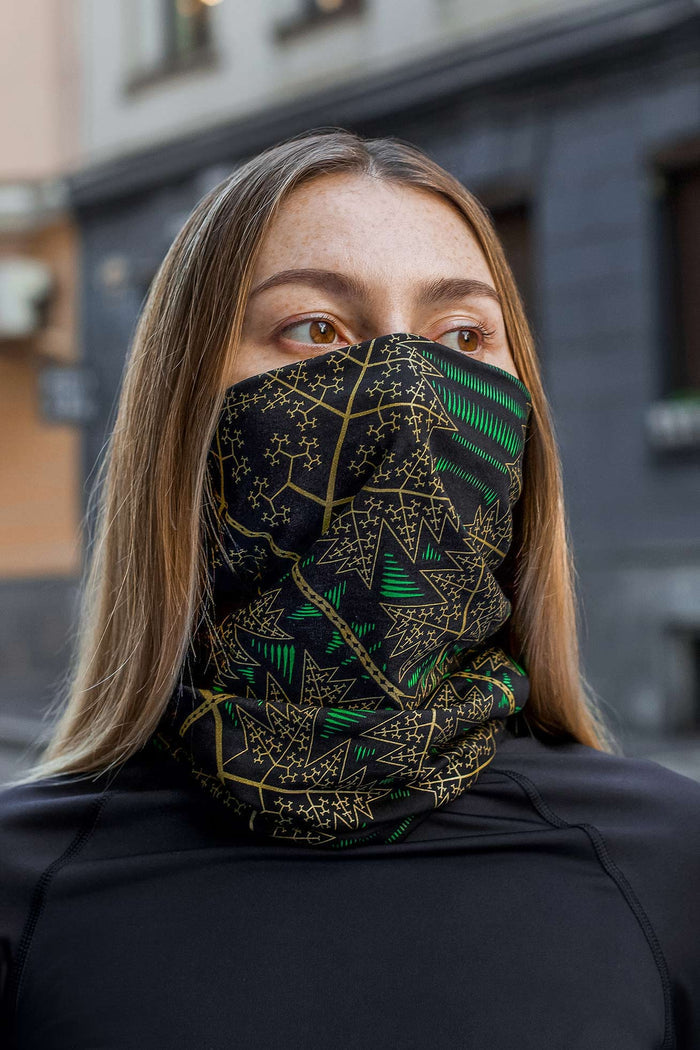 Fractal Forest Neck Gaiter Black — Image 5 by Symbolika