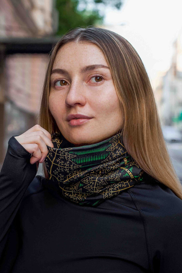 Fractal Forest Neck Gaiter Black — Image 7 by Symbolika