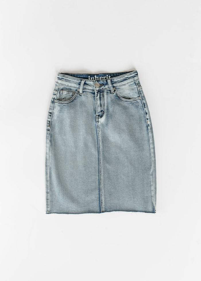 Frankie Light Wash Raw Hem Midi Skirt IC Skirts