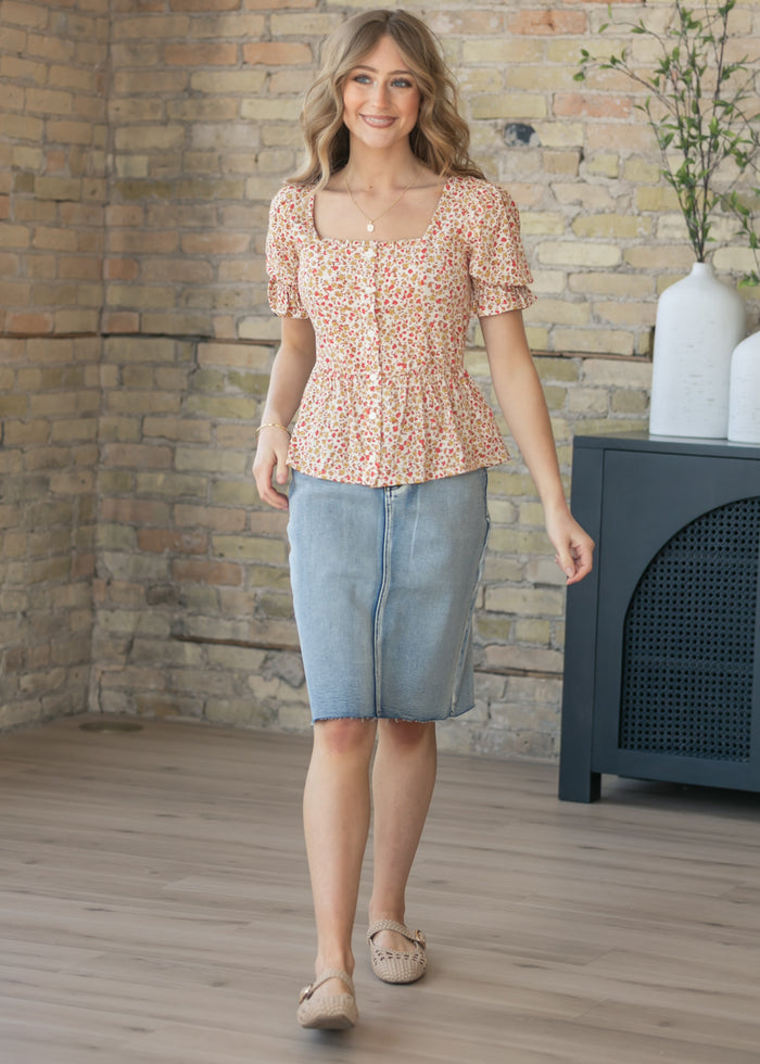 Frankie Light Wash Raw Hem Midi Skirt IC Skirts